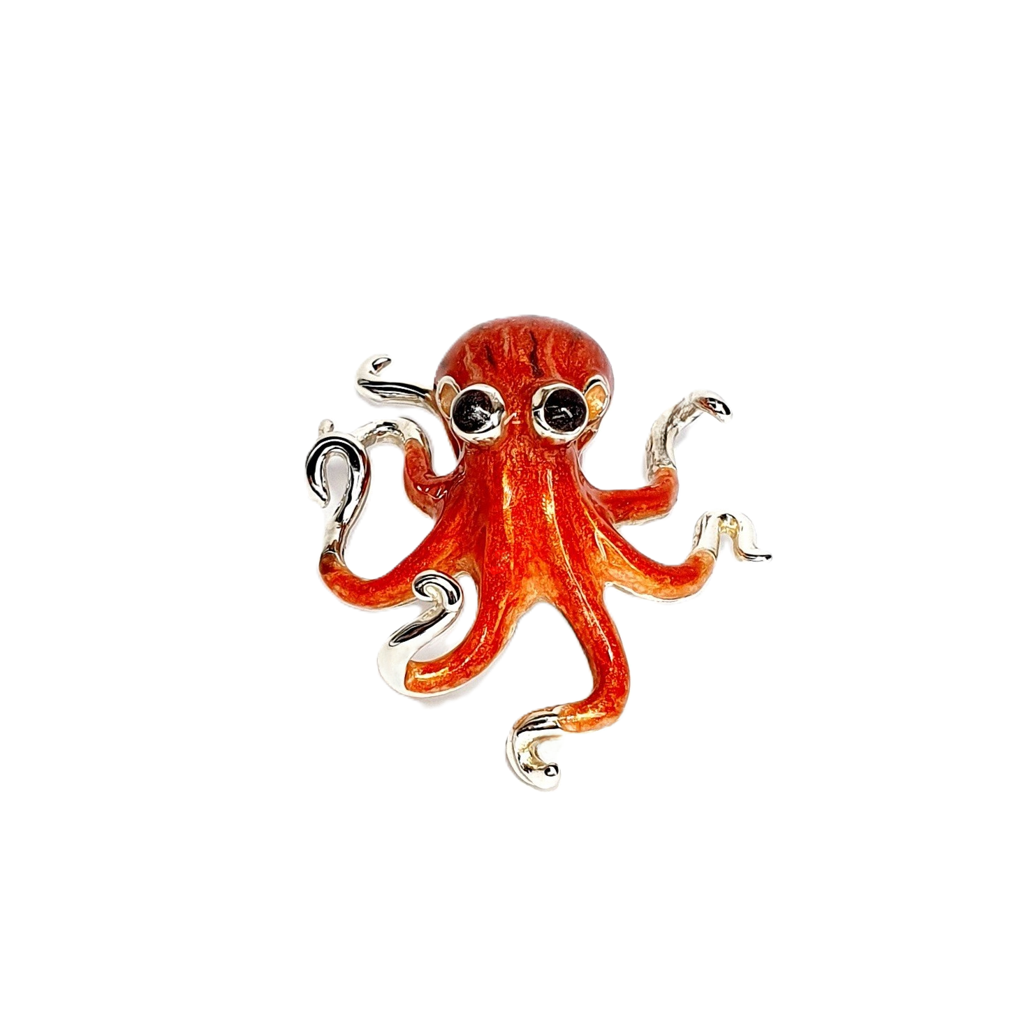Saturno genuine sterling silver Octopus brooch, enamelled with a gorgeous orange enamel.