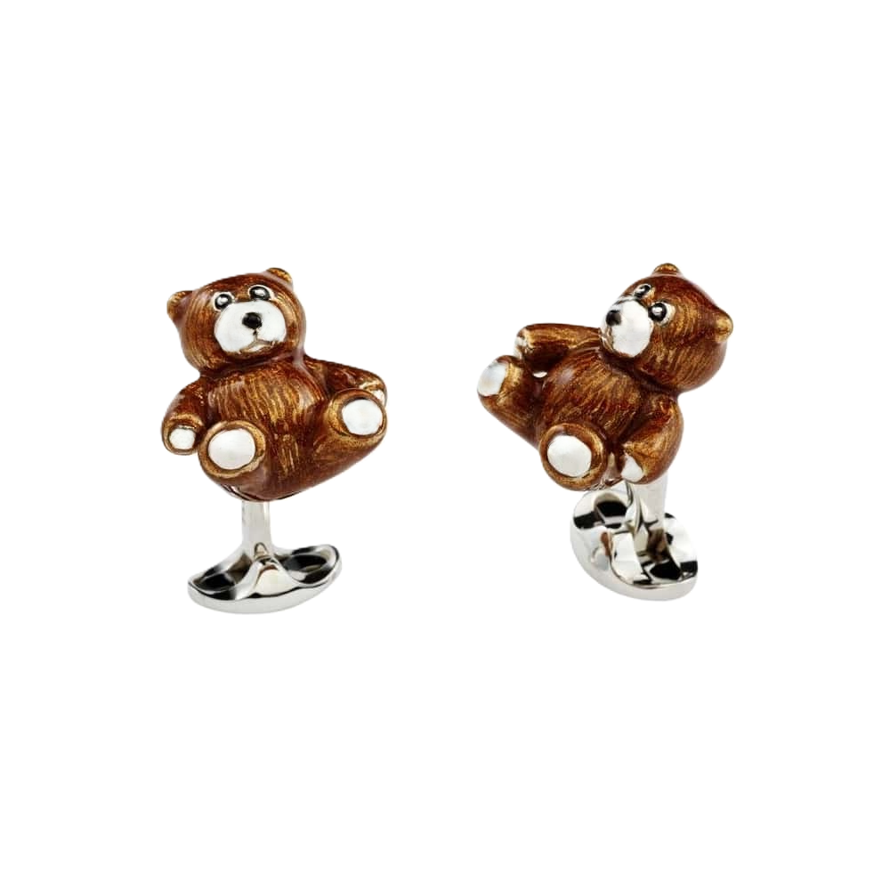 Teddy bear cufflinks from Deakin & Francis in hallmarked silver with curved oval sprung backs.