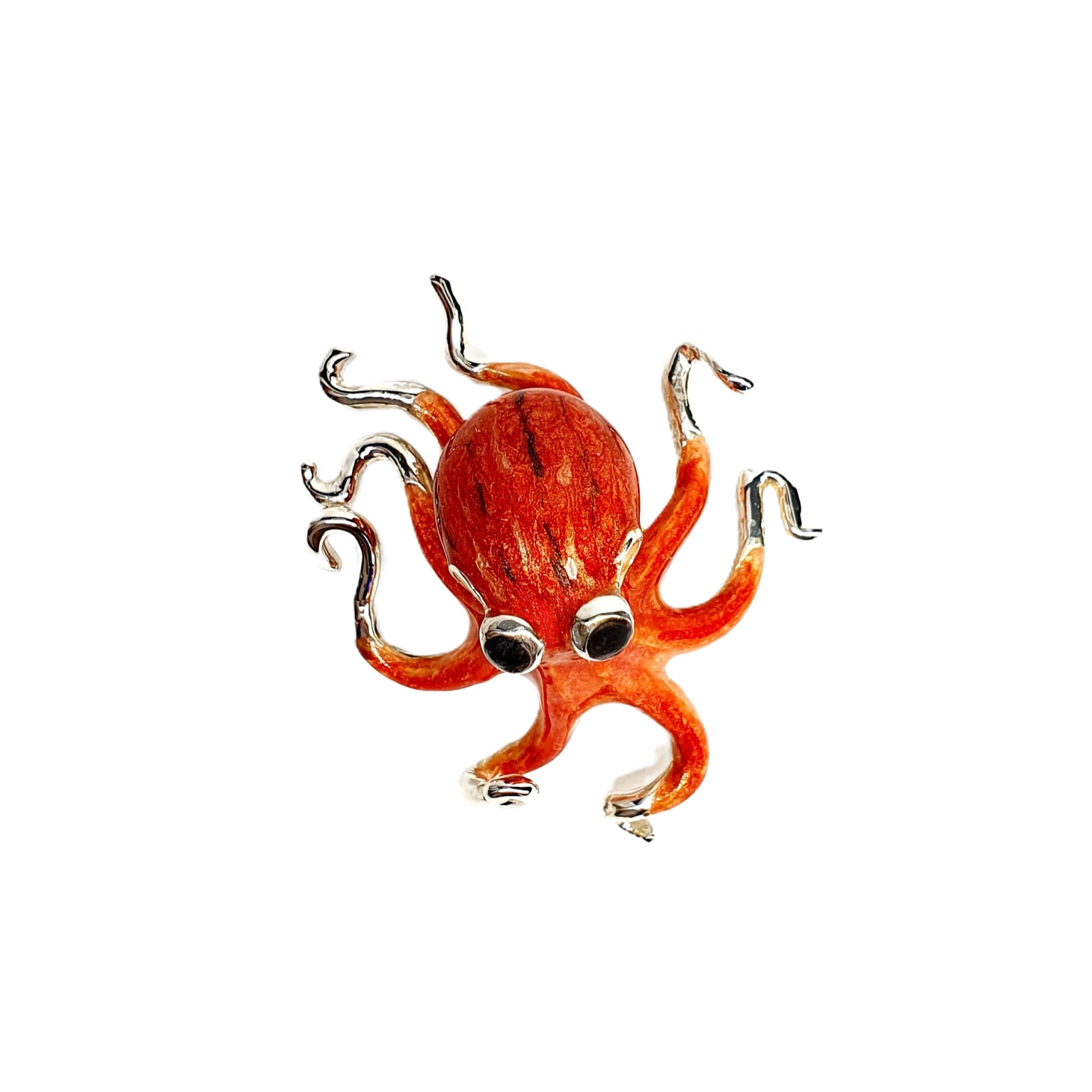 Saturno genuine sterling silver Octopus brooch, enamelled with a gorgeous orange enamel.