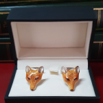 Foxley Sterling Silver Enamelled Fox Head Cufflinks Pictured in the box.