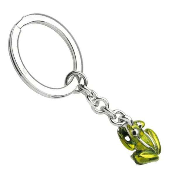 Handmade craftsmanship of The Frog End Sterling Silver Frog Keyring, showing intricate silver details and enamel artistry by Deakin & Francis.