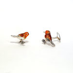 Italian-made hallmarked silver enamelled Robin Redbreast cufflinks CK00331.