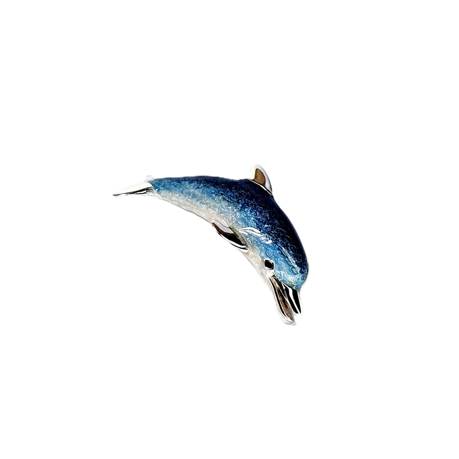 Lifelike enamelled Saturno Dolphin brooch made in Italy in genuine hallmarked sterling silver.