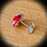 Real silver, red, and black vitreous enamel Ladybird cufflinks pictured showing the backs CK00329.