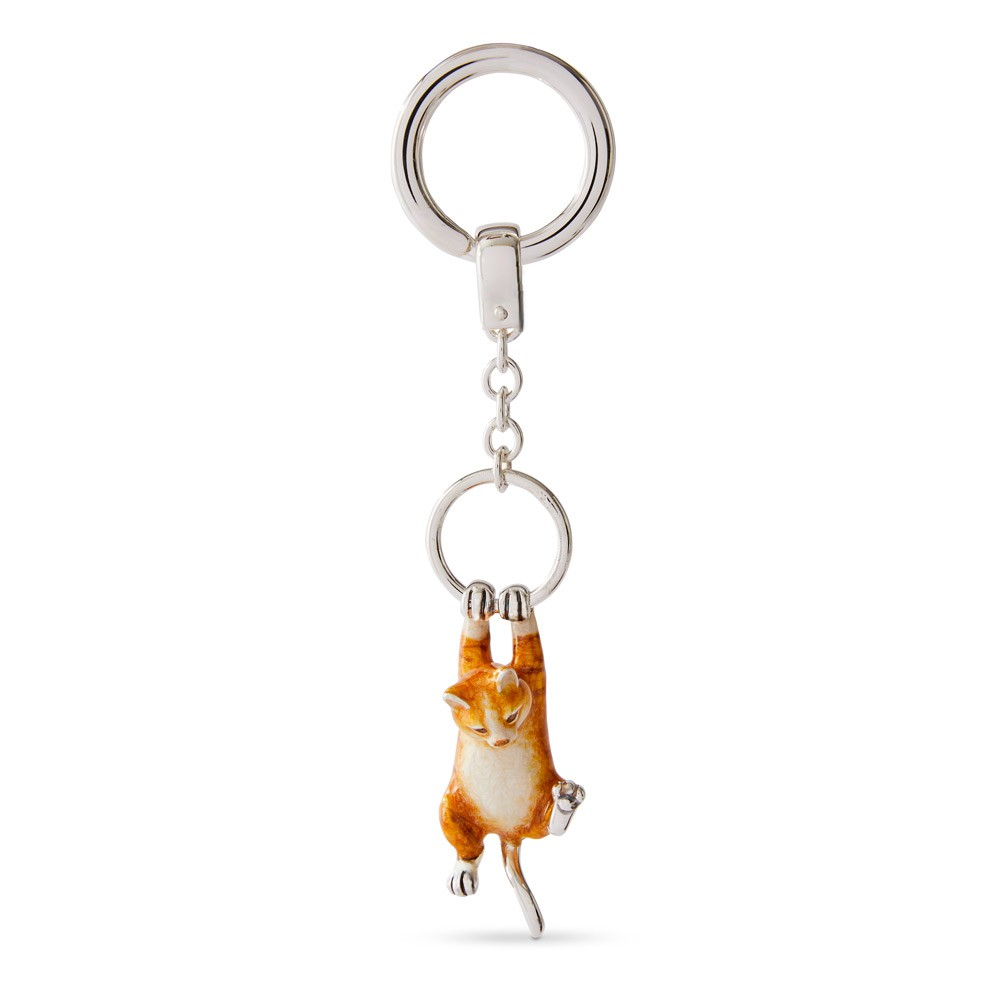 Hallmarked 925 silver pussy cat key fob or handbag charm swinging from a ring.