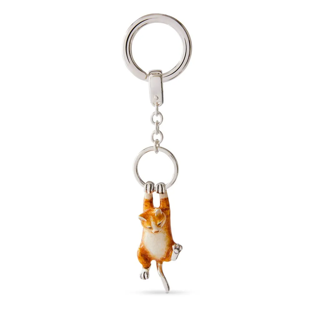 Hallmarked 925 silver pussy cat key fob or handbag charm swinging from a ring.