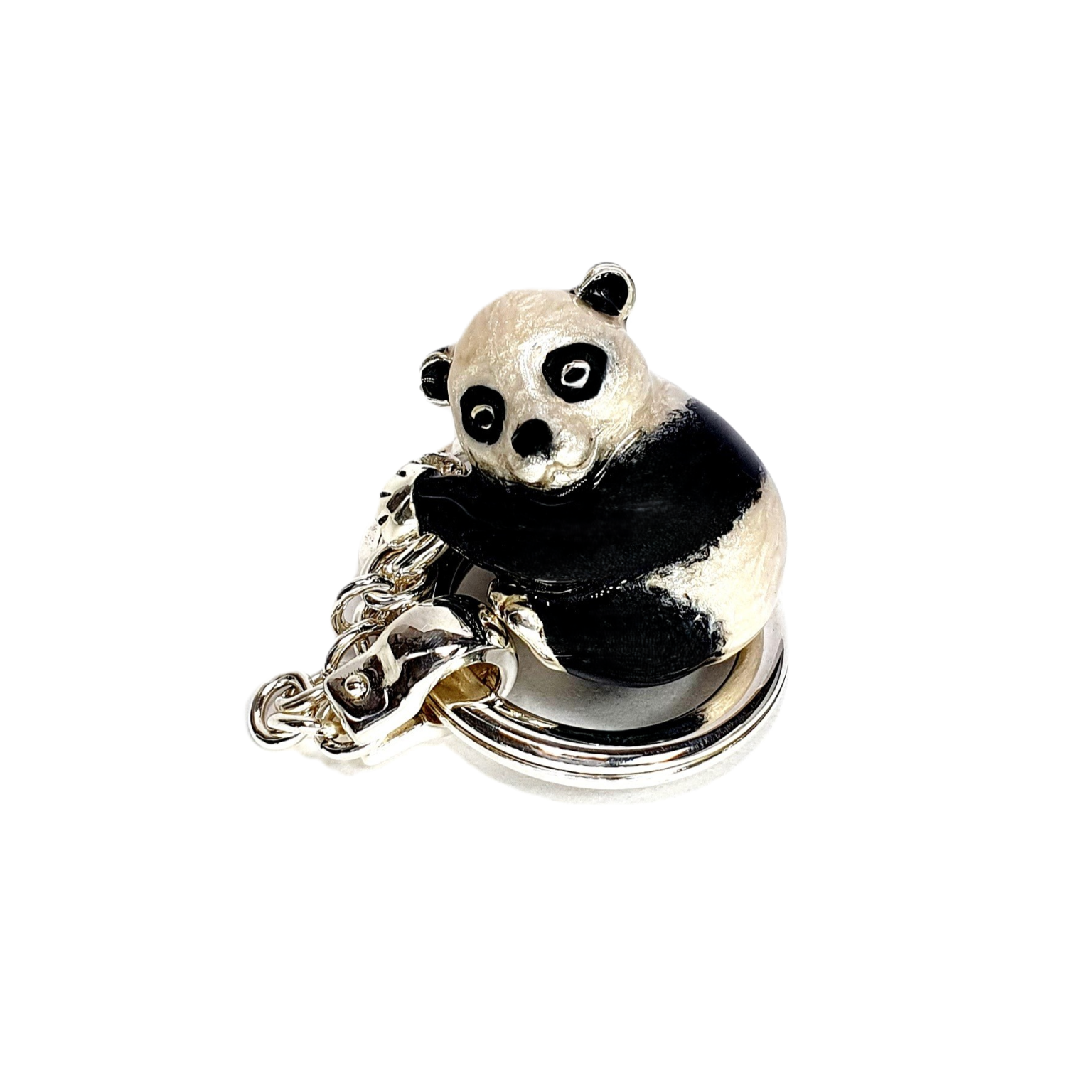 Saturno silver enamelled hanging Panda keyring KF00051.