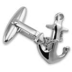 Close-up of sterling silver anchor cufflinks, showcasing intricate craftsmanship and maritime-inspired detailing. Presented in a luxury gift box for a refined touch.