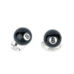 Luxury sterling silver cufflinks showcasing the iconic black 8-ball, ideal for fans of cue sports and classic style.