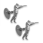 Man shooting a shotgun on one side and oval on the other side of these chain link cufflinks.