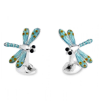 Back and front display “Sterling silver dragonfly cufflinks shown from both front and back—featuring blue enamel detail, classic swivel backs, and hallmark.”