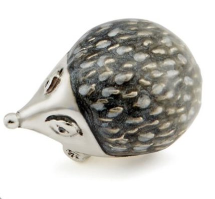 Close-up of Sterling Silver & Enamel Hedgehog Cufflinks showing enamel texture and handcrafted detail.