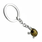 Hallmarked sterling silver tortoise keychain with brown enamel and real blue sapphire eyes KF00060.
