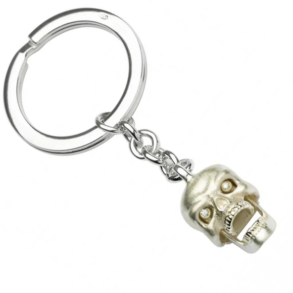 Sterling Skull Keyring with diamond eyes.