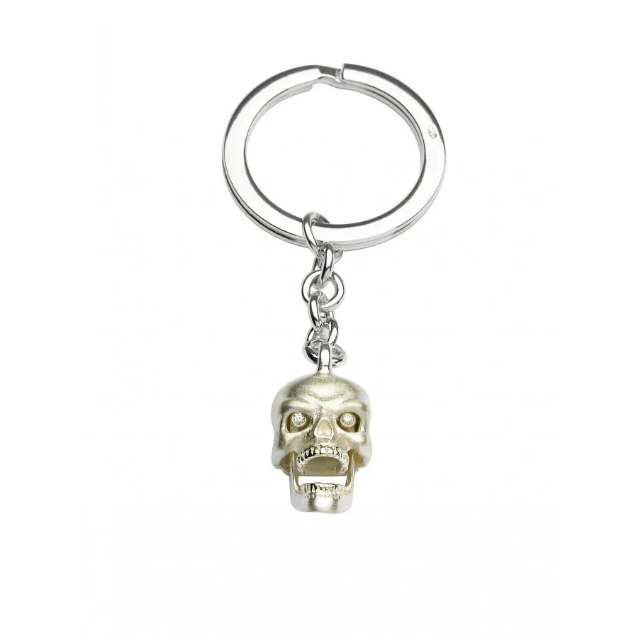Sterling Skull Keyring with diamond eyes