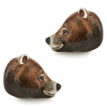 Elegant sterling silver cufflinks shaped like bear heads, featuring lifelike enamel texture and UK hallmark stamp.