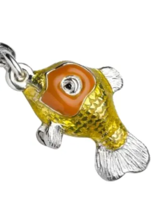 Close-up picture of Deakin & Francis enamel goldfish keyring or handbag charm.