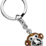 Hallmarked sterling silver enamelled monkey head keychain by a renowned British silversmith, Deakin& Frances.