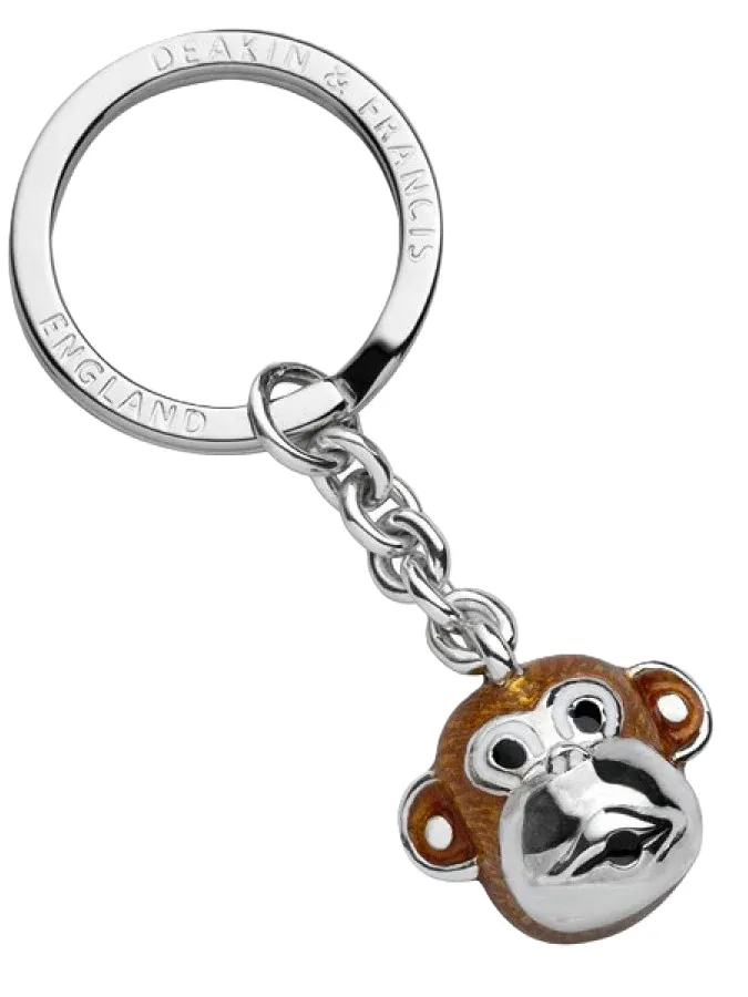 Hallmarked sterling silver enamelled monkey head keychain by a renowned British silversmith, Deakin& Frances.