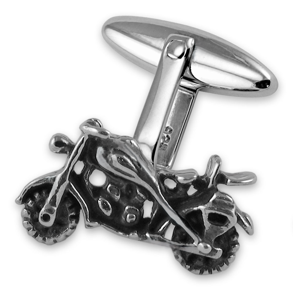 Close-up of the Sterling Silver Motorbike Cufflinks CK00390.