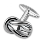 Close-up image of Sterling Silver Love Knot Cufflinks featuring an elegant reef knot design, set against a white background.
