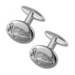 Sterling silver golfer cufflinks with engraved detail and polished oval design, photographed against a neutral backdrop for clarity and elegance.