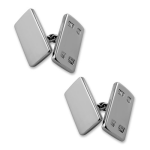 Silver Feature Hallmark Ingot Chain Cufflinks displayed on a white background, showing both sides with hallmark detailing and polished finish.