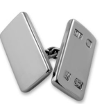 Close-up of one Silver Feature Hallmark Ingot Chain Cufflink on white background, focusing on the hallmark.
