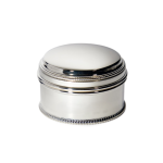 Sterling Silver Beaded Pill Box positioned on a white background, showcasing the smooth reverse side with delicate beaded edge and seamless craftsmanship.