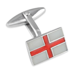 Sterling Silver St. George Flag Cufflink with red and white enamel, face turned right on white background