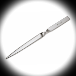 Sterling Silver Letter Opener illuminated by white spotlight against black backdrop, showing elegant twist and hallmark detail on the handle.