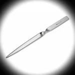 Sterling Silver Letter Opener illuminated by white spotlight against black backdrop, showing elegant twist and hallmark detail on the handle.