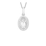 Elegant 9ct White Gold Sacred Heart Pendant shown on a white backdrop, clearly emphasizing size and craftsmanship.