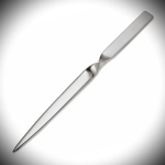 Sterling Silver Letter Opener photographed on white background, featuring a single elegant twist at the handle’s base. The plain side shows IE, the opposite side to the hallmark.