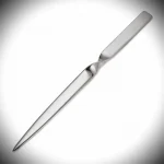Sterling Silver Letter Opener photographed on white background, featuring a single elegant twist at the handle’s base. The plain side shows IE, the opposite side to the hallmark.