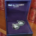 Treble Clef cufflinks presented in Ari D Norman purple gift box, ideal for gifting and presentation