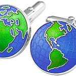 Close-up of The Weldon cufflinks showing longitude and latitude detailing