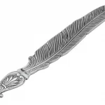 Close-up view of the Featherston sterling silver letter opener handle, showcasing its Victorian-style feather detailing and polished finish against a clean white backdrop.”