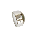 Dual-purpose luxury sterling silver desktop domed paperweight magnifying glass showing the base and hallmark