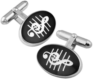Detailed view of Sterling Silver Treble Clef cufflink showing raised staff lines and glossy enamel finish by Ari D Norman