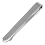 Sterling silver plain tie slide on white background, polished finish, handmade in England.