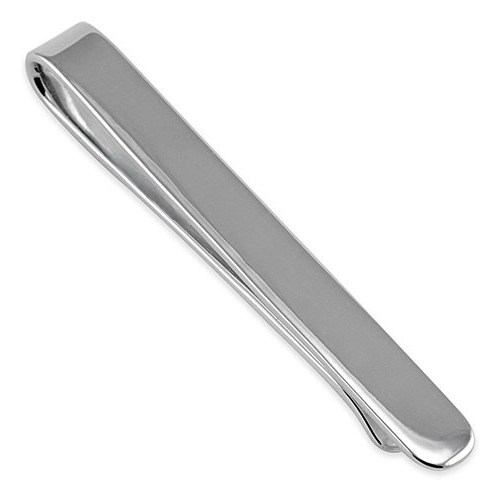 Minimalist sterling silver tie bar displayed on white backdrop, showcasing clean lines and refined craftsmanship.