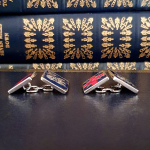 Edge or side profile of cufflink showing its thickness and solid sterling silver construction.