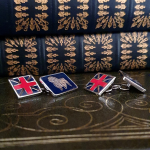 Union Jack Bulldog cufflink photographed at a second angle to showcase depth and craftsmanship.