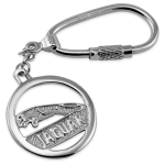Sterling Silver Jaguar Keyring KF00062 photographed against a clean white background, showcasing its polished finish, hallmarked detail, and sleek badge silhouette.