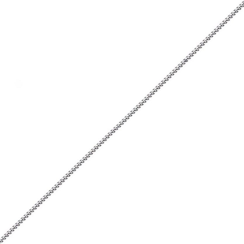 Close-up of 1.2mm diamond-cut curb links in 9ct white gold, displayed on white background without clasp.