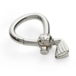 A sterling‑silver golf club and ball key ring shown on a crisp white background, facing right. The reflective finish and sculpted ball detail give the piece a refined, premium appearance.