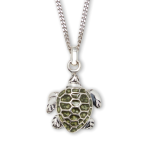 Sterling Silver Green Enamel Turtle Pendant on a clean white background.