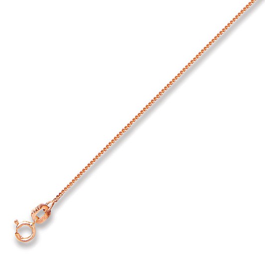 Close‑up of the 9ct rose gold curb chain showing the smooth links and the bolt‑ring clasp in clear detail