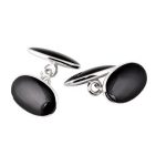 Men’s Sterling Silver Black Oval Cufflinks with polished black onyx